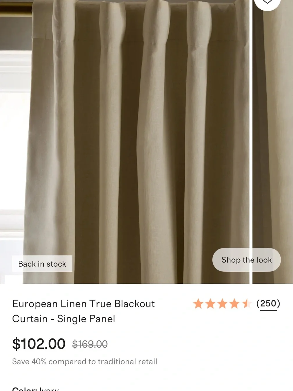 2 pack! Brand new! Quince European Linen Blackout Curtain Panels - Ivory